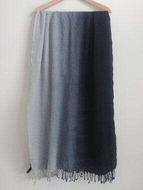 Janie Besner 100% wool large lightweight scarf blueish grey black ombre